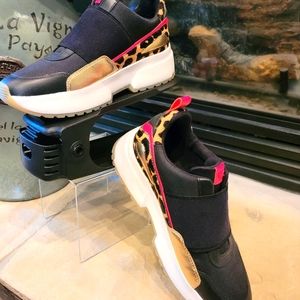 NWOT...MICHAEL Michael Kors Leopard and Pink slip-on Wedge Sneakers size 7.5